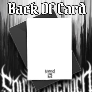 May include: A blank white rectangular greeting card resting on a dark gray envelope. The card features a small black logo with stylized text reading Southern Hood above a square QR code centered at the bottom edge of the card's back surface.