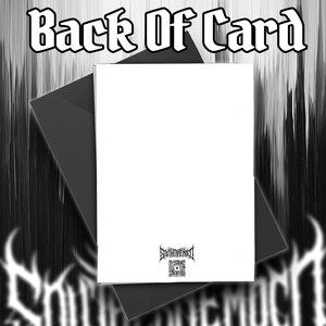 May include: A blank white rectangular greeting card resting on a dark gray envelope. The card features a small black logo with stylized text reading Southern Hood above a square QR code centered at the bottom edge of the card's back surface.