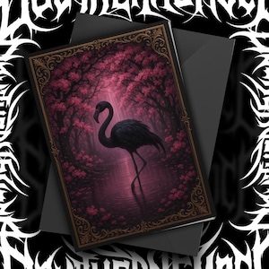 Gothic Black Flamingo Card Dark Forest Art Pink Cherry Blossom Aesthetic Alt Greeting Card Macabre Bird Stationery Spooky Cute Gift