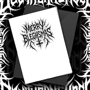 Merry Bleghsmas Christmas Card Heavy Metal Deathcore Screamo Logo Blank Greeting Card Metalhead Rocker Goth Emo Cardstock Xmas Seasonal