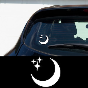 Moon and Stars Car Decal Celestial Vinyl Sticker Witchy Aesthetic Night Sky Crescent Moon Window Decal Cosmic Vibes Alt Girl Gift