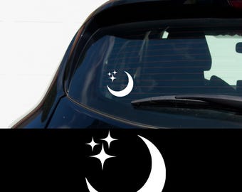 Moon and Stars Car Decal Celestial Vinyl Sticker Witchy Aesthetic Night Sky Crescent Moon Window Decal Cosmic Vibes Alt Girl Gift