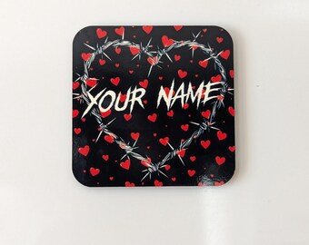 Custom Name Barb Wire Heart Magnet Fridge Magnets 3in Square