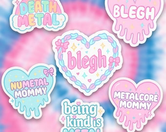 Blegh Metalcore Sticker Pack Death Metal Nu Metal Mommy Stickers Cute Pastel Alt Band Merch Metal Aesthetic Laptop Decals