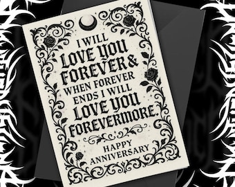 Gothic Anniversary Card Forevermore Love Quote Dark Romantic Occult Wedding Valentine Alternative Romance Gift