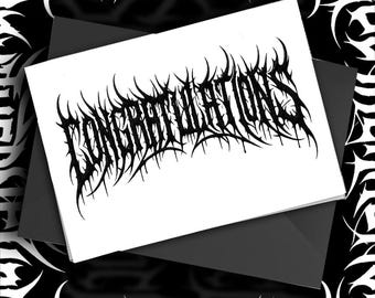 CONGRATULATIONS Card Metalcore Deathcore Text Goth Alt Greeting Card for Graduation Wedding New Job or Achievement Blank Inside