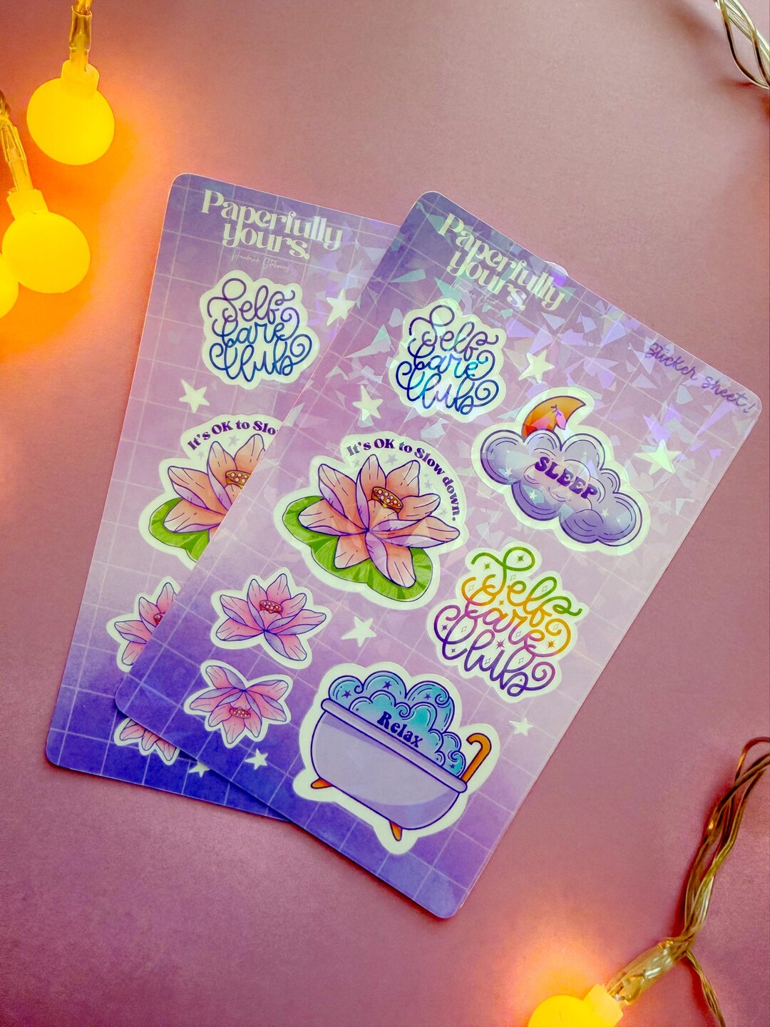 Self Care Sticker Sheet | Holographic Mental Health Stickers - Etsy