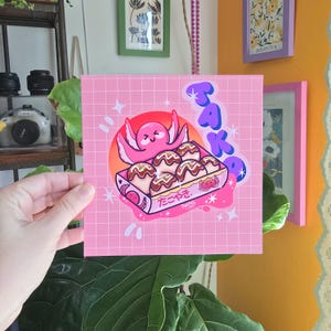 Takoyaki Kawaii Art Print – Cute Japanese Food Illustration, Colorful Wall Art, Anime Style Decor, Foodie Gift