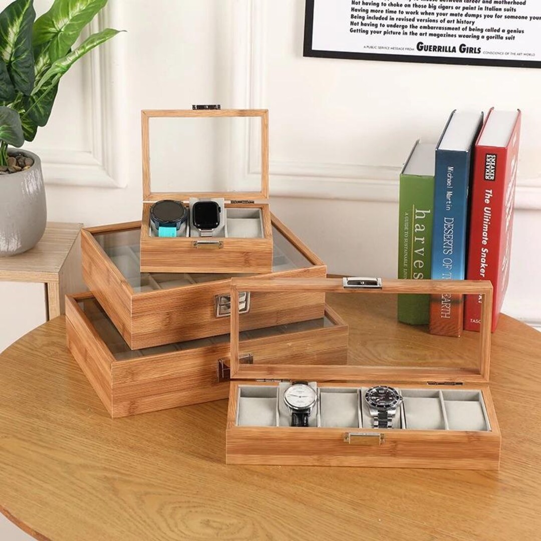 Personalized Watch Display Case Wood Storage Box With Lock Glass Lid ...