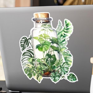 Monsterra Pflanze Vinyl Aufkleber, Tropische Pflanze Aufkleber, Begrünte Aufkleber, Botanische Laptop Aufkleber, Geschenk für Pflanzenliebhaber, Belaubter Aufkleber