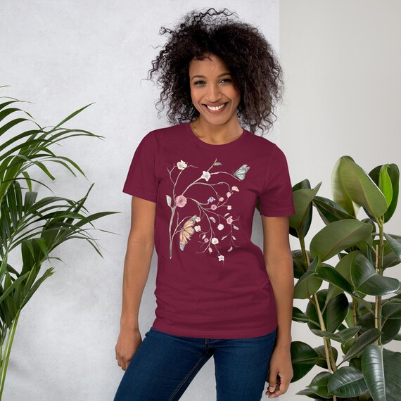 Wildflowers in Spring Soft Cotton T-shirt With Butterflies