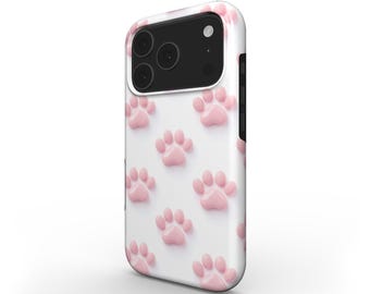Pink Paw Phone Case – Shockproof Dual-Layer Phone Case with Paw Print Design, MagSafe and Magnetic for iPhone and Samsung