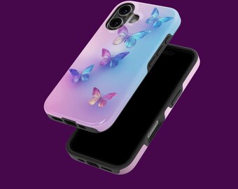 Butterfly Phone Case in Pastel Colors – Shockproof Dual-Layer Protective Case for iPhone & Samsung