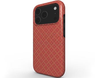 Red phone case with geometric pattern – shockproof dual-layer case | Tough, MagSafe & magnetic case for iPhone, Samsung, Pixel, Huawei