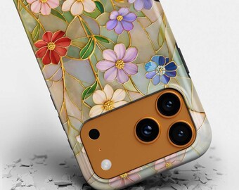 Glass Mosaic Floral Phone Case – Stained Glass Style, Shockproof Dual-Layer Premium Case with Floral Design
