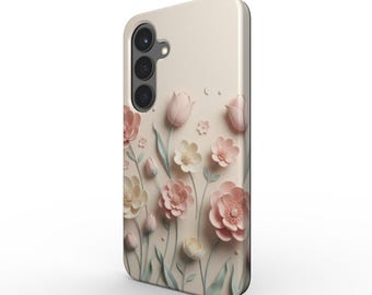 Floral Phone Case in Beige & Blush – Elegant Flower Design | Shockproof Dual-Layer Case for iPhone, Samsung, Huawei, Xiaomi, OnePlus