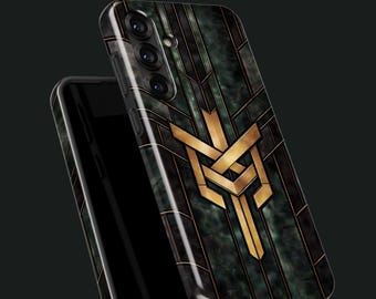 Shockproof Phone Case with Golden Geometric Symbol – Nordic Futuristic Design, Premium Protective Case