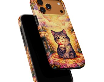 Mosaic Cat Phone Case in Stained Glass Style – Cute Cat Protective Case, Shockproof