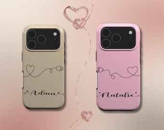 Personalized Phone Case with Name – Heart Line Design, Shockproof Couple Phone Case, Gift for Couples