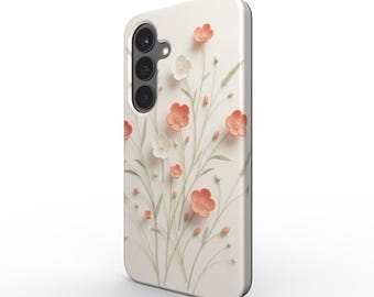 Pastel Floral Phone Case – Beige & Pink Flower Design | Shockproof Dual-Layer Case for iPhone 17, 16, 15, 14, 13, Samsung S25, S24, S23, S22