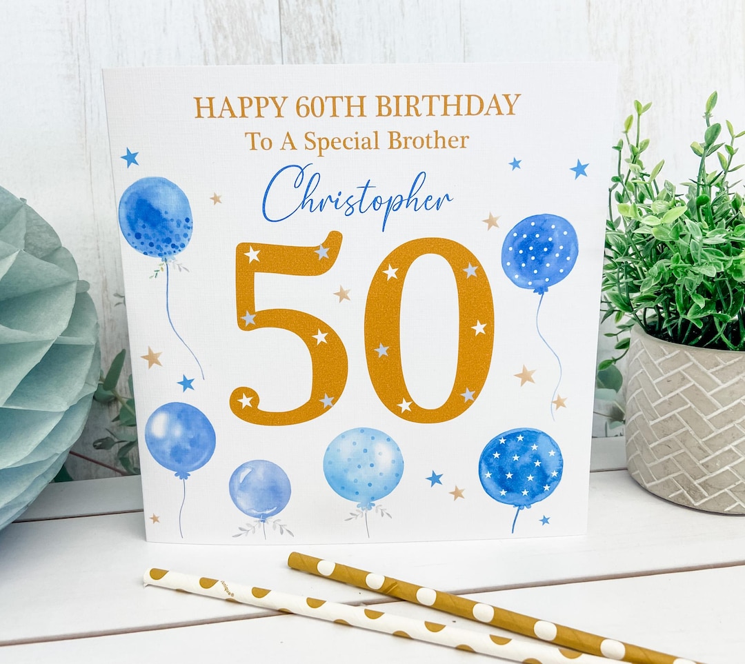 Personalised Male Birthday Card Balloons Gold & Blue | Birthday Card ...