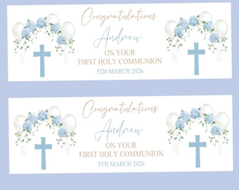 Pancarta para fiesta de Primera Comunión, personalizada con nombre, 3 tamaños disponibles, confirmación, opción con foto.