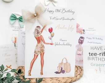 Tarjeta de cumpleaños de lujo personalizada tamaño A4 para ella, chica fiestera, 16, 18, 21 años.