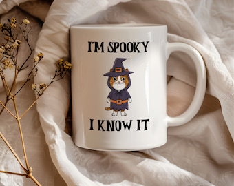 Spooky Ghost Cat Halloween Mug, Cat Lover Gift