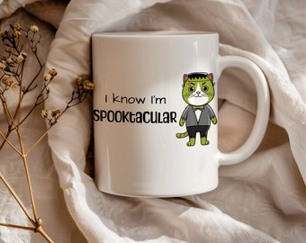 Spooky Ghost Cat Halloween Mug, Cat Lover Gift