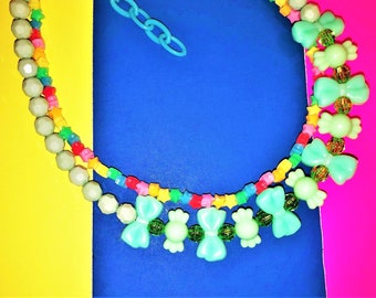 Mint Candy Bow Necklace