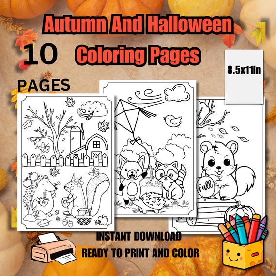 Fall Coloring Pages Halloween Pages to Color Kids Coloring Book Halloween Activity Pages PDF Coloring Sheets Autumn Fun Autumn Coloring page