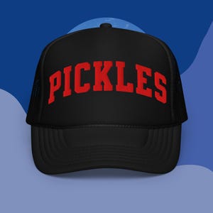 Foam Trucker Hat with Embroidered Pickles Logo - Pickle Lover Gift