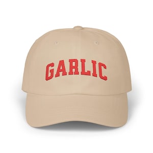 Embroidered Dad Cap, Funny Garlic Varsity Hat, Foodie Gift, Baseball Cap, Hipster Cap, Kitchen Accessory, Cooking Hat