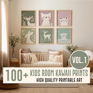 100+ Kids Room Kawaii Wall Art Bundle, Nursery Wall Art Decor, Print Bundle, Playroom Decor, Nursery Wall Art Set, Nursery Printable Set
