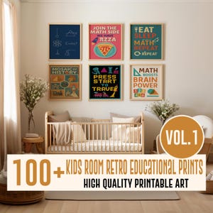100+ Kids Room Retro Educational Wall Art Bundle, Nursery Wall Art Decor Print Bundle Playroom Decor, Nursery Wall Art Set Nursery Printable