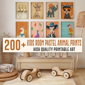 200+ Kids Room Pastel Animals Wall Art Bundle, Nursery Wall Art Decor, Print Bundle, Playroom Decor, Nursery Wall Art Set, Nursery Printable