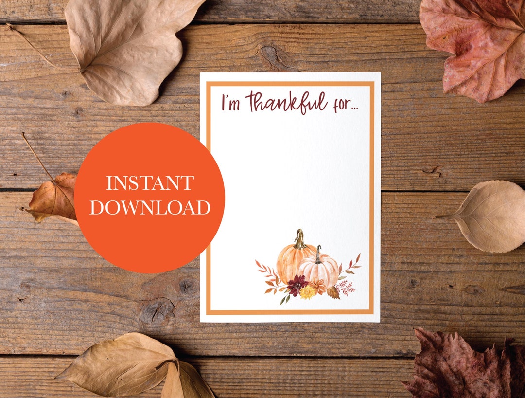 Printable I Am Thankful for Cards, Printable Thanksgiving Gratitude ...