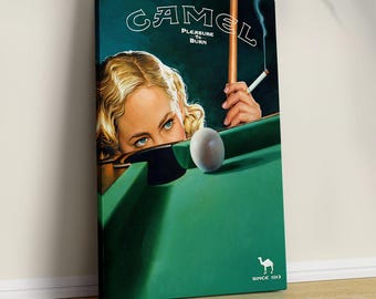 Camel Cigarette Ad Canvas Print - Retro Bar Cart Wall Art
