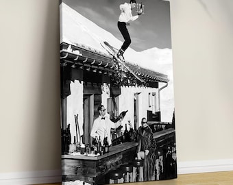 Vintage Skiing Poster: Retro Apres Ski Wall Art - Canvas - Decor - Black And White