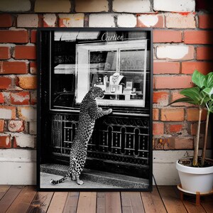 Black and White - Panther in the Jewelry Shop Print - Vintage Photography - Fashion Print - 1950s - Wall Art - Cheetah Poster - Canvas