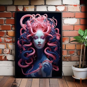Medusa Wall Art Canvas, Ancient Greek Mythology, Snake Head Abstract Woman, Modern Home Decoration, Halloween Gift Idea, Home Gift-Christmas