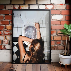 Póster de bola de espejos, diseño moderno de lujo minimalista, decoración retro divertida y estética de moda, estilo glamoroso de los años 70, arte de regalo