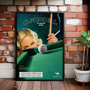 Camel Cigarette Ad - Pleasure to Burn - Bar Cart Print - Retro Tobacco Advertisement Poster - Nostalgic Wall Art - Vintage Home Bar Decor