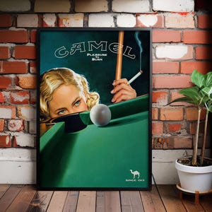 Camel Zigaretten Anzeige - Pleasure to Burn - Bar Print - Retro Tabak Werbung Poster - Nostalgische Wand Kunst - Vintage Haus Bar Dekor