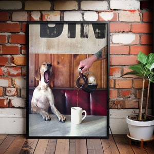 Black and White - Coffee for Dogs Print - Vintage Photography, Funny Kitchen Wall Art - Dining Room Decor -  Coffee Shop Decor - Poster -