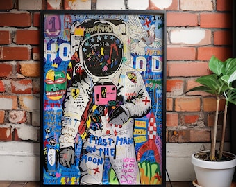 Poster su tela di Banksy Spaceman: moderna arte murale con graffiti