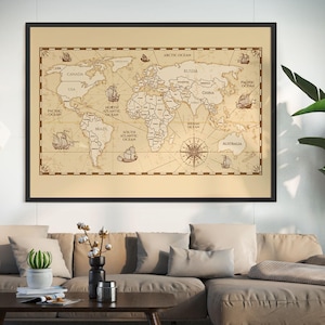 Wereldkaart - Hoge kwaliteit - Canvas - Poster - Cadeau - Decor - Woondecoratie - Kantoorinrichting