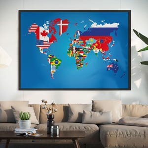 Carte du monde - Haute qualité - Toile - Poster - Cadeau - Déco - Décoration d'intérieur - Déco de bureau
