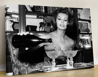 Impresión en lienzo de Sophia Loren Martini: fotografía vintage en blanco y negro