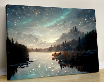Lienzo vintage con paisajes nocturnos y celestiales